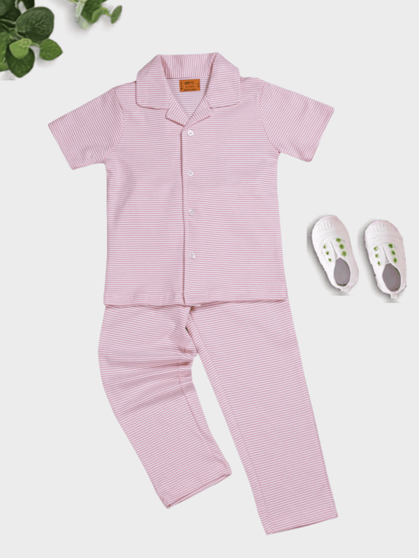 Pink Striped Cotton Nightdress for Girls | Soft & Comfortable Sleepwear