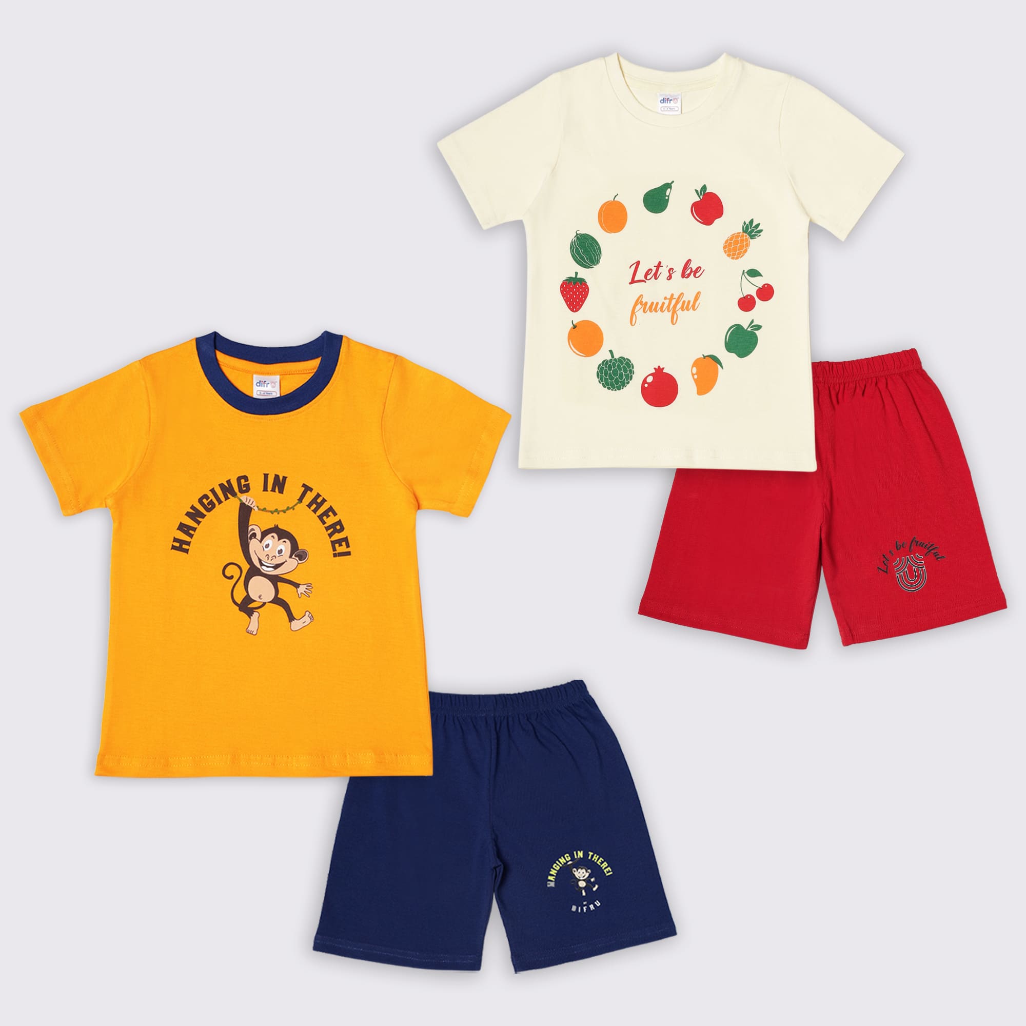 Let’s Be Fruity & Monkey T-shirt & Shorts Co-ord Set (Pack of 2) - Image 2