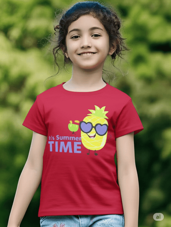 Maroon cotton t-shirt with Fruity Pineapple Playful T-shirt print for kids by Difru