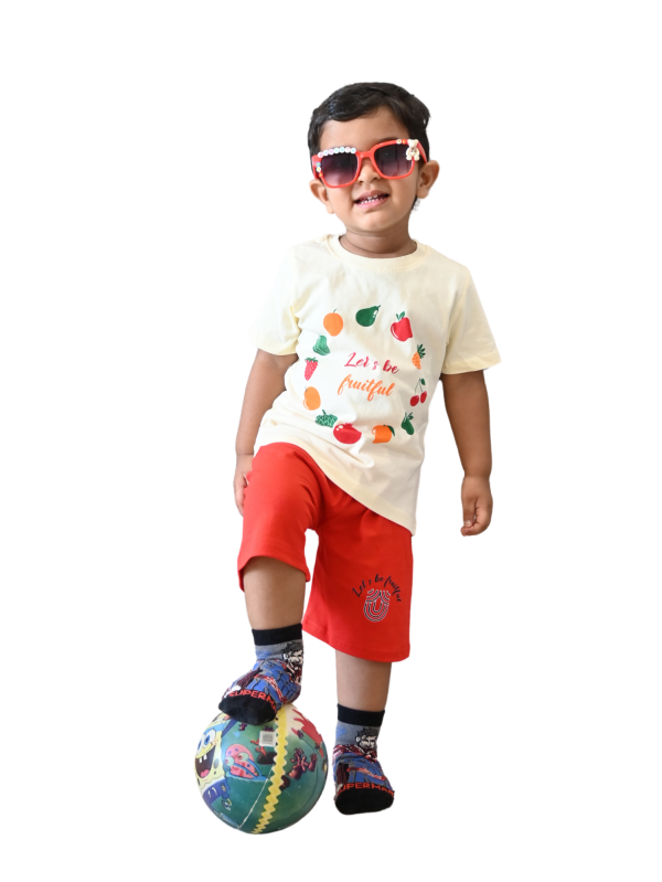 soft cotton t-shirt with Let’s Be Fruitful T-shirt & Shorts Co-ord Set print for unisex
