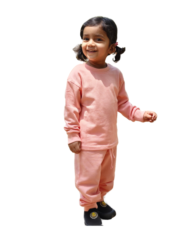 pastel pink cotton co-ord set Popcorn Joggers Co-ord Set print for kids by Difru