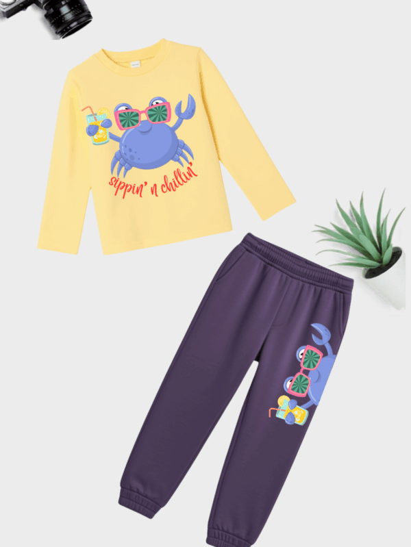 Sippin' N Chillin' Crab Cotton Jogger Set for Kids | Unisex Soft & Comfortable Outfit