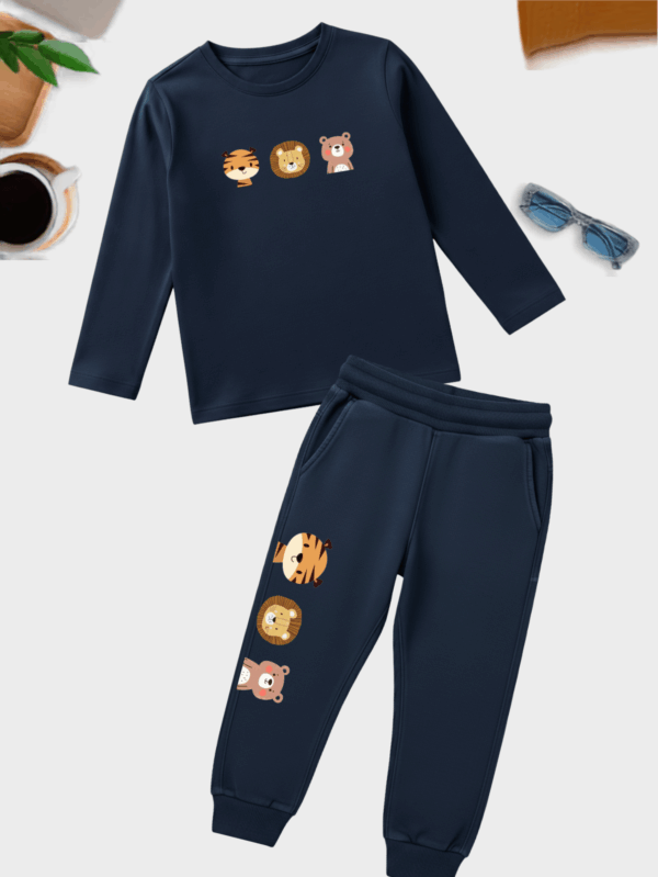Unisex kids Tic Tac Roar dinosaur theme co-ord set made from soft cotton, featuring playful dino prints for everyday comfort.