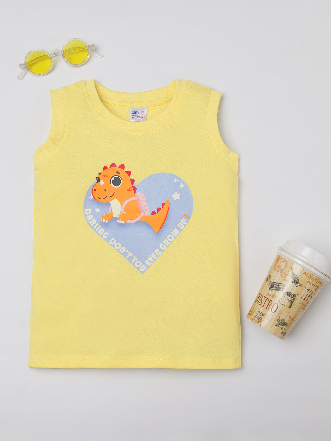 Sunny Heart Dino Tank – Yellow Sleeveless Top | Unisex - Image 2