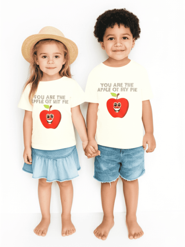 Cream 100% cotton t-shirt with Apple Of My Pie T-shirt print for unisex kids by Difru