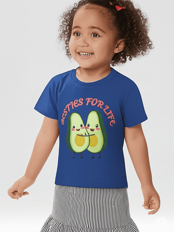 Blue breathable cotton t-shirt with Avocado Friends T-Shirt print for unisex kids by Difru