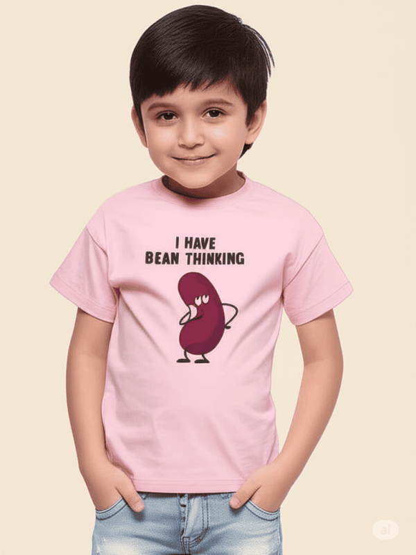 Pink breathable cotton t-shirt with Bean Thinking T-Shirt print for infants by Difru