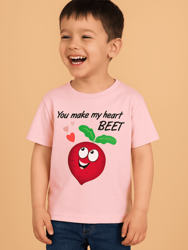 Pink breathable cotton t-shirt with Bean Thinking T-Shirt print for infants by Difru