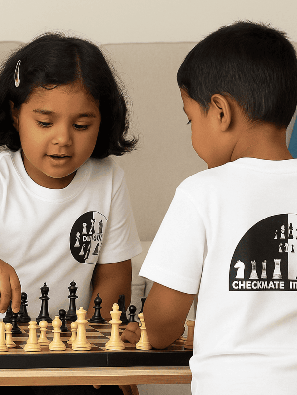 white 100% cotton t-shirt with Custom Chess Print T-Shirt print for toddlers by Difru