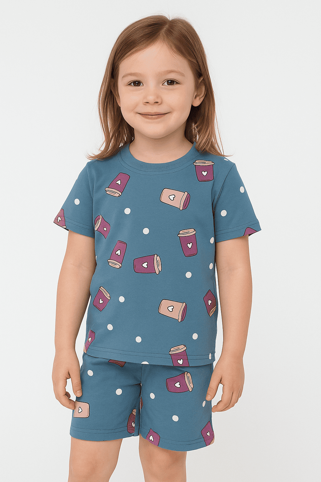 Blue breathable cotton co-ord set with Sweet Sips Co-ord Set print for infants by Difru