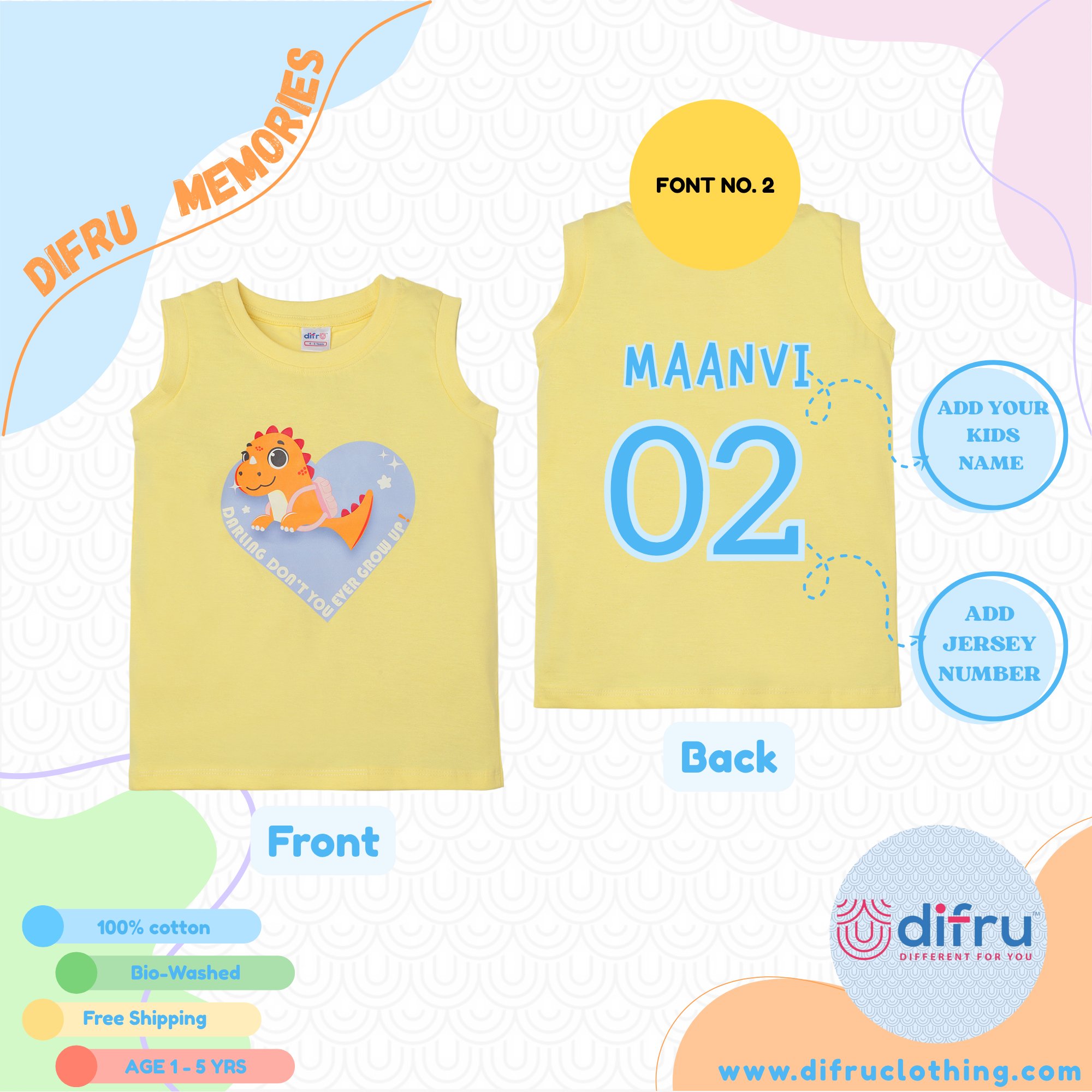 Sunny Heart Dino Tank – Yellow Sleeveless Top | Unisex - Image 6