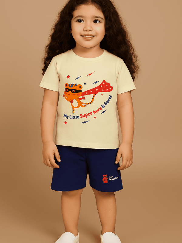 Cream breathable cotton t-shirt with My Little Superstar T-shirt & Shorts Co-ord Set print