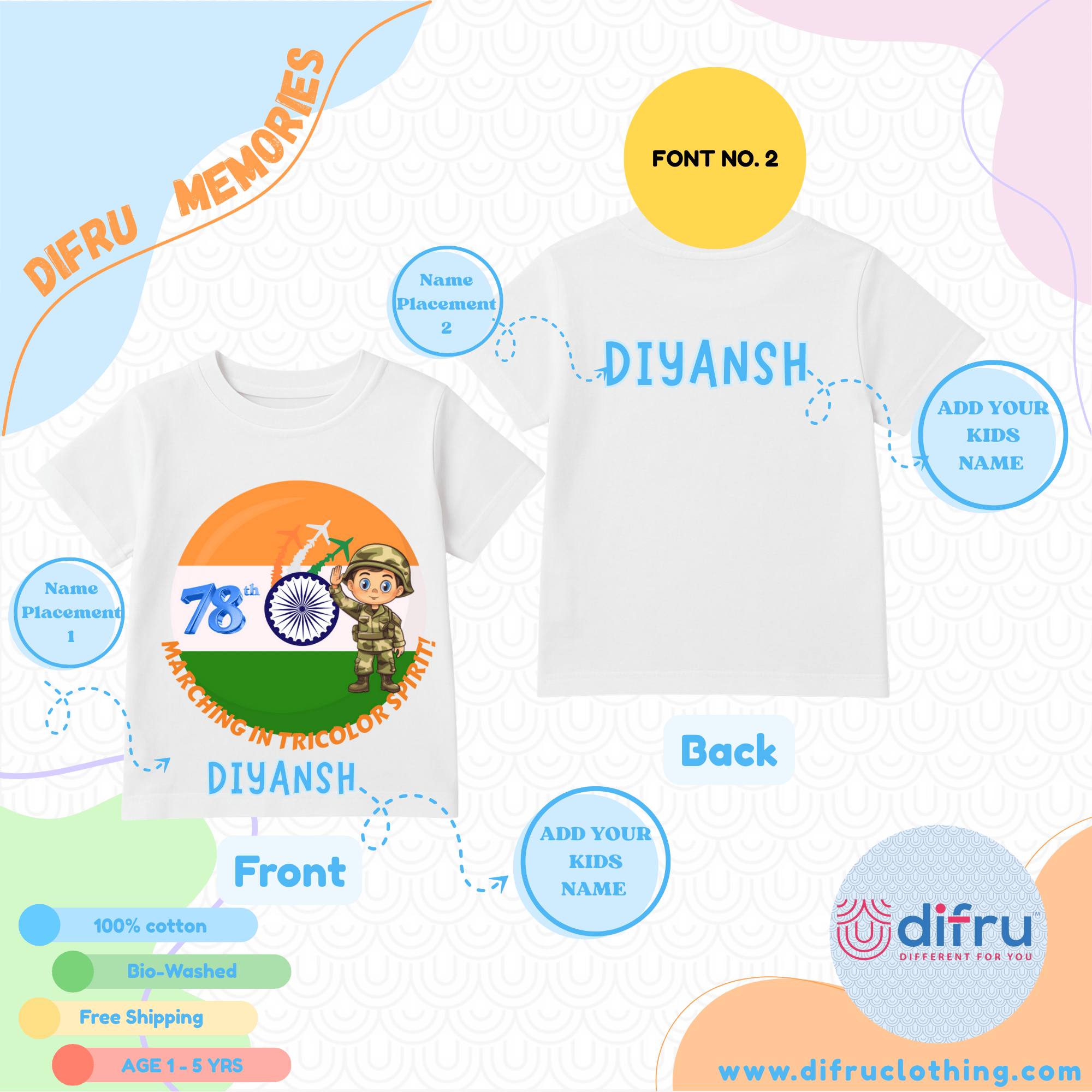 Marching at Freedom Pace – 78th Independence Day Kids Tee - Image 3
