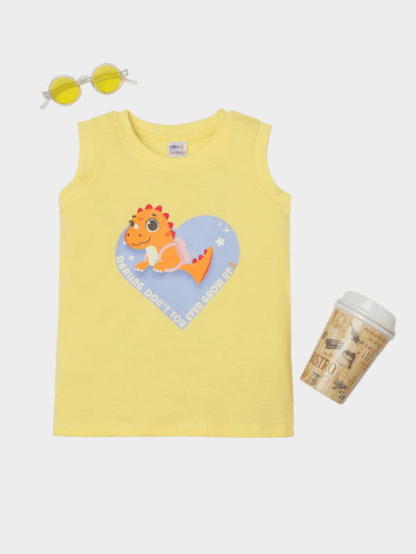 Dino Theme Sleeveless Cotton T-Shirt for Kids | Soft & Comfortable Summer Wear
