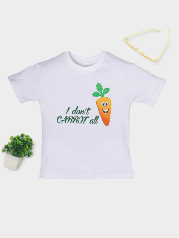 Kids carrot theme cotton T-shirt featuring playful carrot prints, made from soft and breathable fabric for all-day comfort.