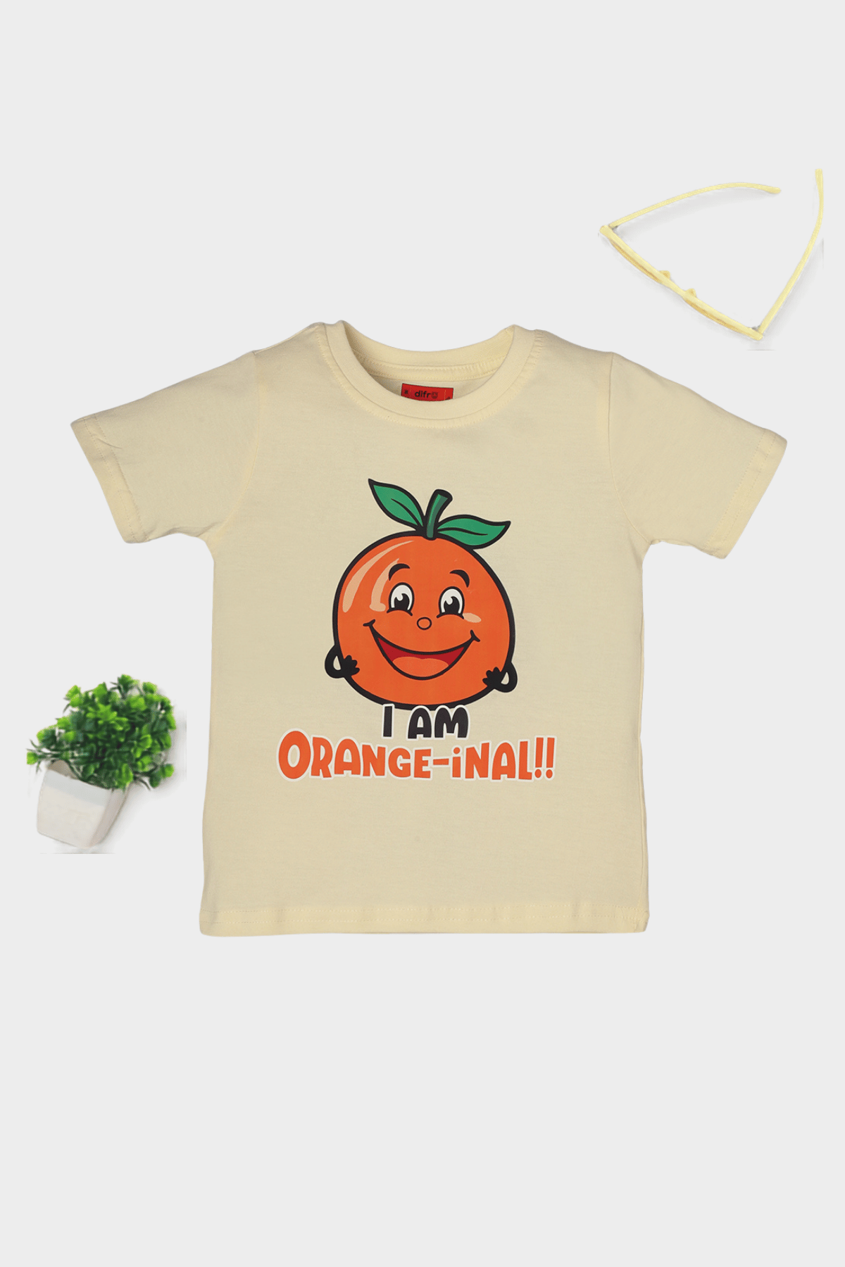 Kids orange theme cotton T-shirt featuring vibrant orange fruit prints, made from soft and breathable fabric for all-day comfort.