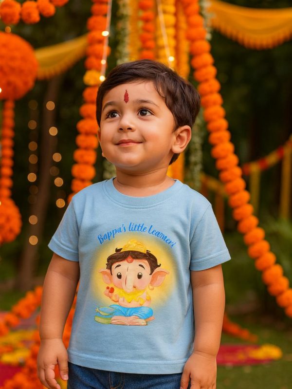 kids cotton t-shirt with "A Little Learner Kids Ganesha T-Shirt design for kids by Difru Clothing “ everyday casual wear
