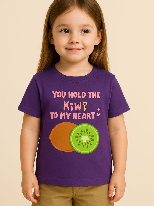 Purple cotton t-shirt with Kiwi To My Heart T-Shirt print for infants by Difru – summer wear
