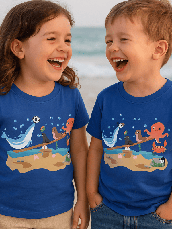 blue breathable cotton t-shirt with Sea-Saw Splash T-Shirt print for kids by Difru – fest