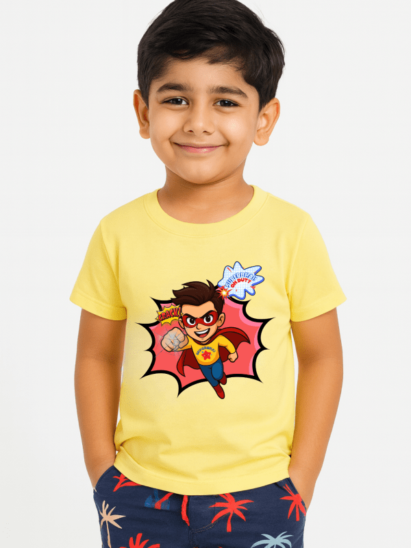 kids cotton t-shirt with Super Bhai Kids T-Shirt design for kids by Difru Clothing everyday casual wear