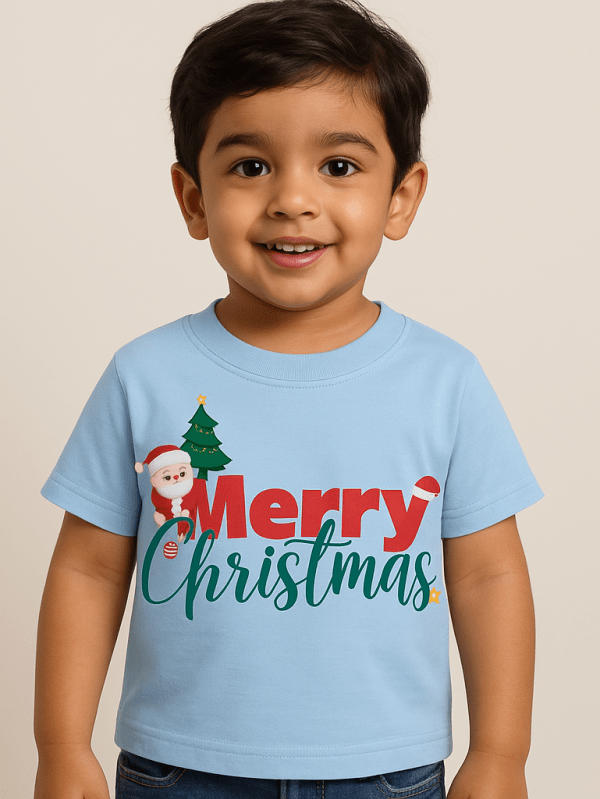 kids cotton t-shirt with Merry Christmas Kids T-Shirt design for kids by Difru Clothing winter festive wear