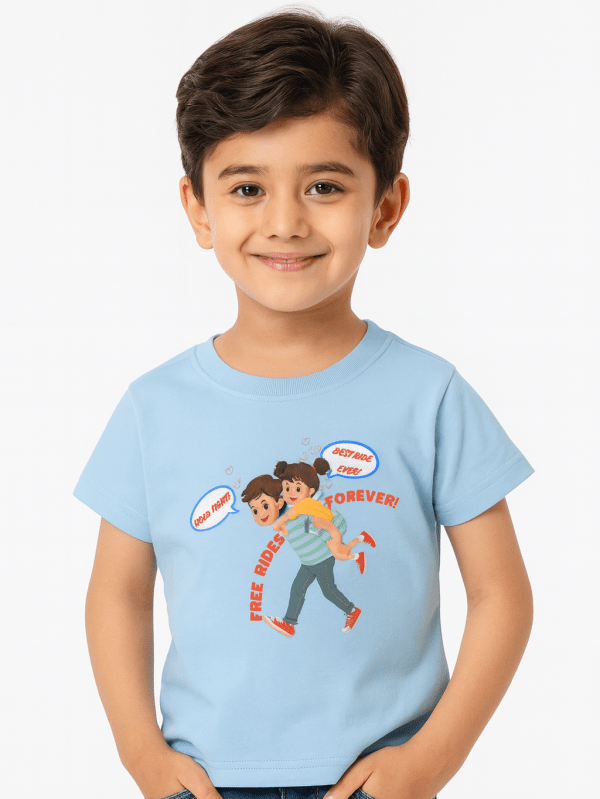 blue cotton t-shirt with Free Rides Forever Kids T-Shirt print for kids by Difru – casual