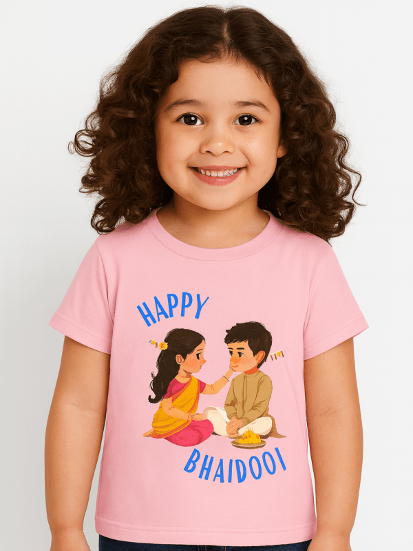 kids cotton t-shirt with Happy Bhaidooj Kids T-Shirt design for kids by Difru Clothing everyday casual wear
