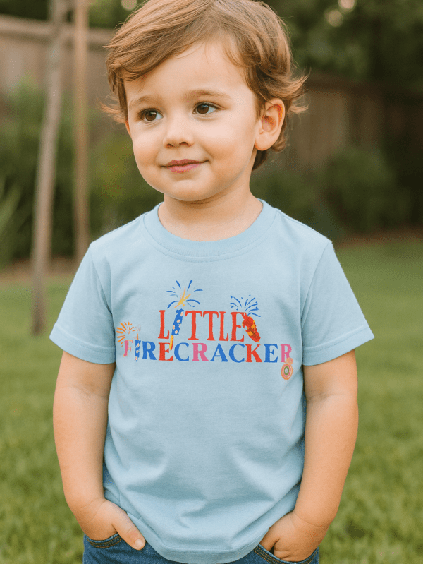 kids cotton t-shirt with Little Firecracker Kids Diwali T-Shirt design for kids by Difru Clothing everyday casual wear