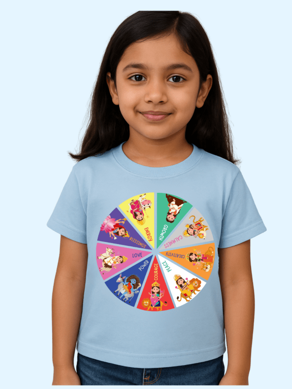 kids cotton t-shirt with Navdurga Power Wheel T-shirt for Kids design for kids by Difru Clothing everyday casual wear