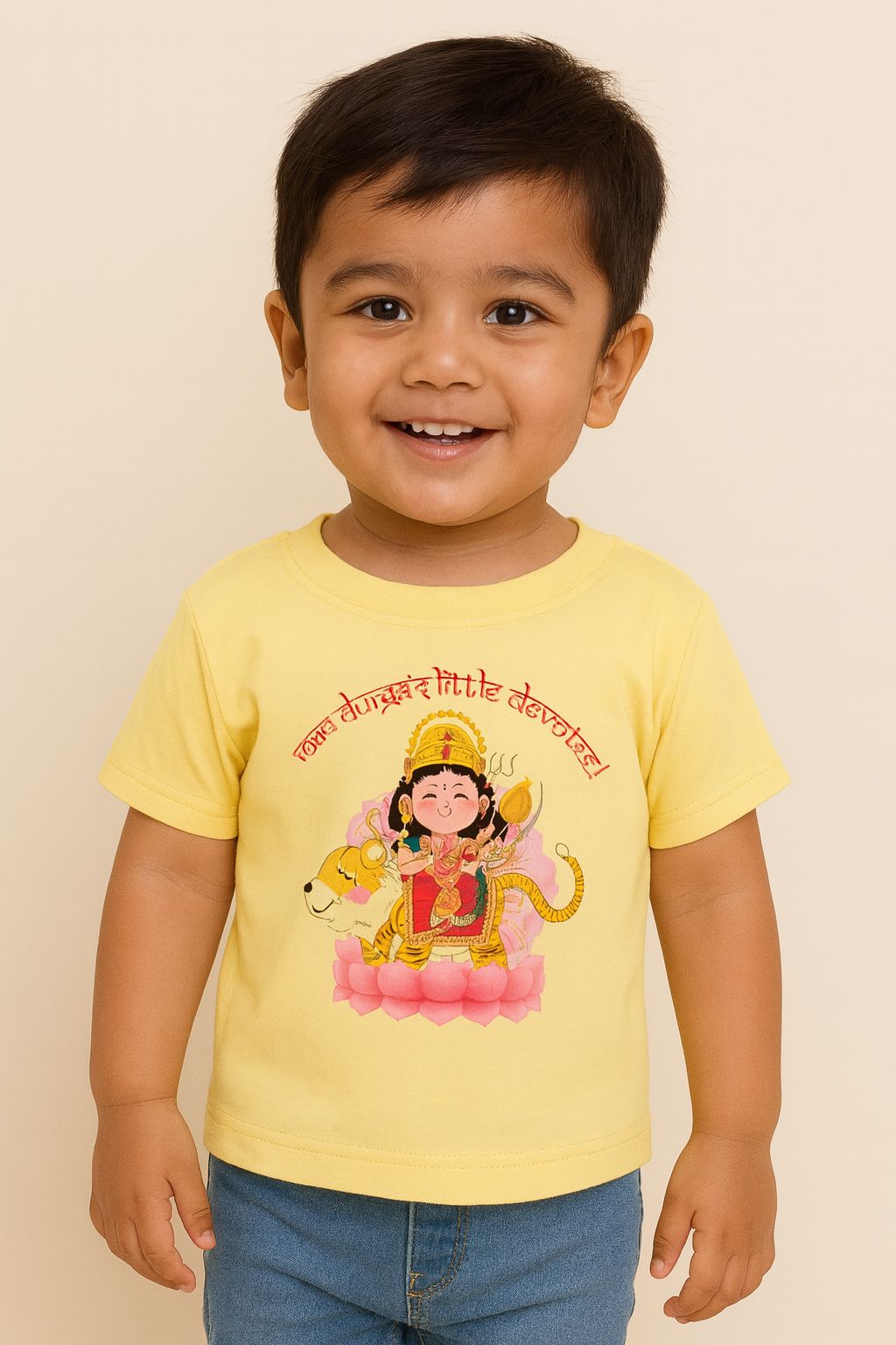 kids cotton t-shirt with Maa Durga Little Devotee Kids T-Shirt Special design for kids by Difru Clothing everyday casual wear