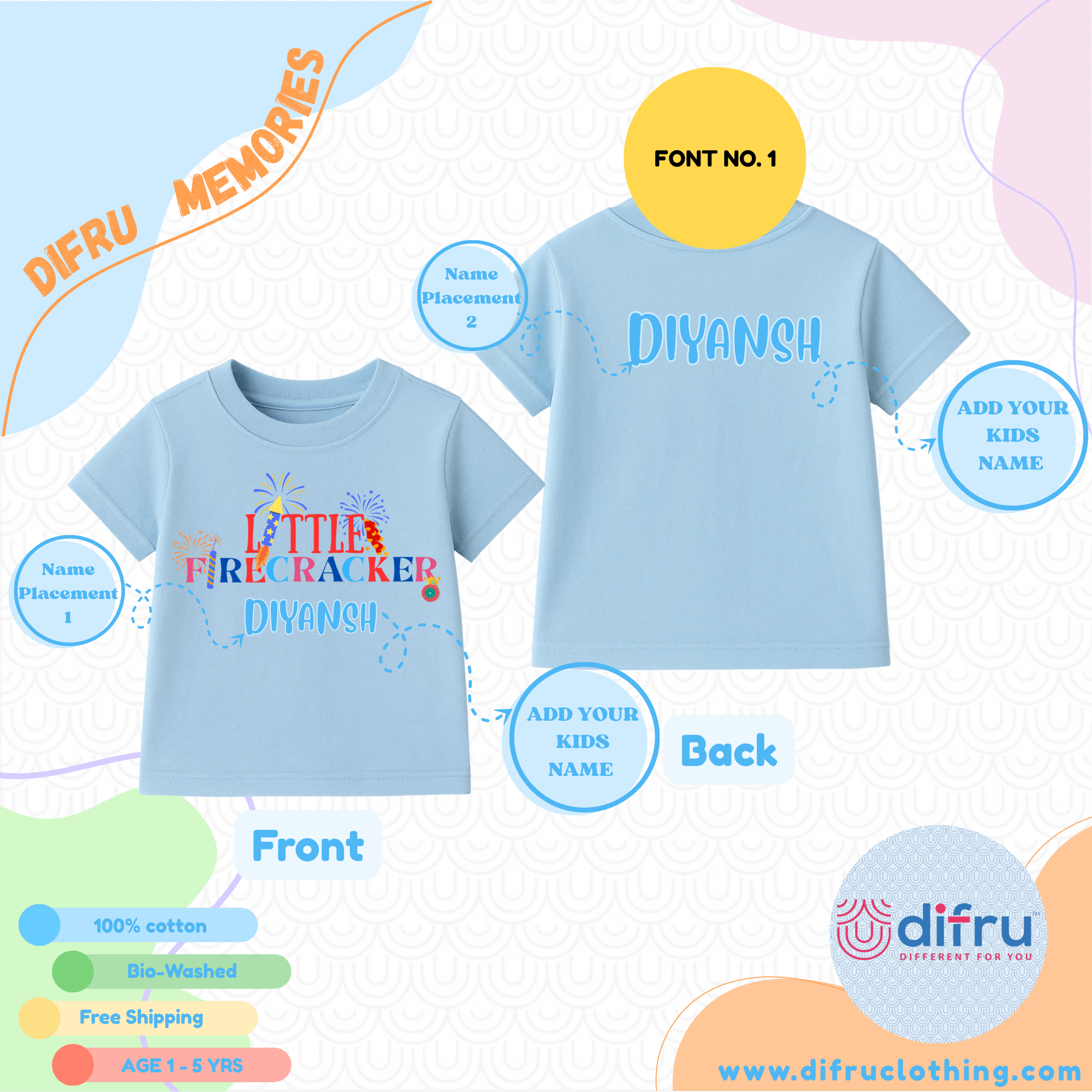 Little Firecracker Kids Diwali T-Shirt – Festive Spark - Image 2