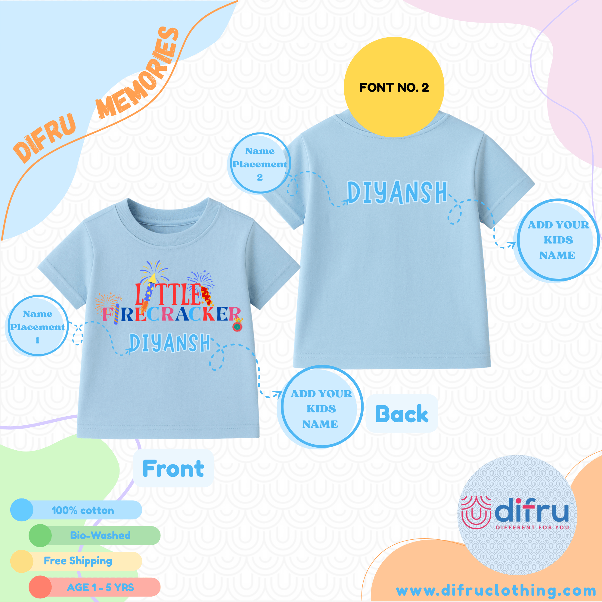 Little Firecracker Kids Diwali T-Shirt – Festive Spark - Image 3
