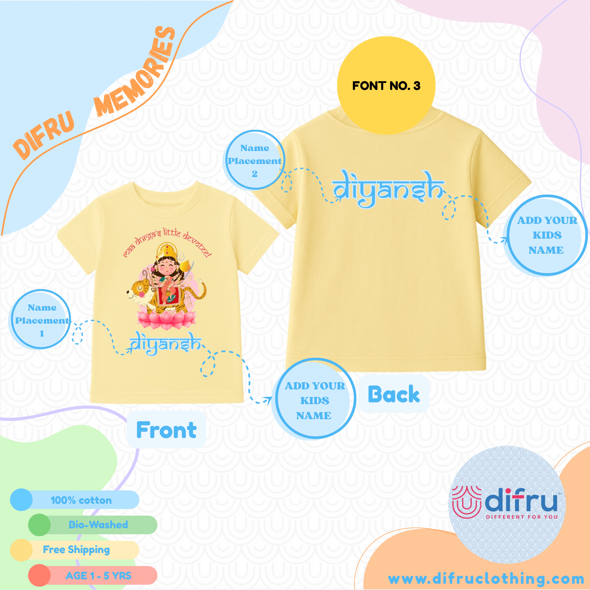 Maa Durga’s Little Devotee Kids T-Shirt Special - Image 4