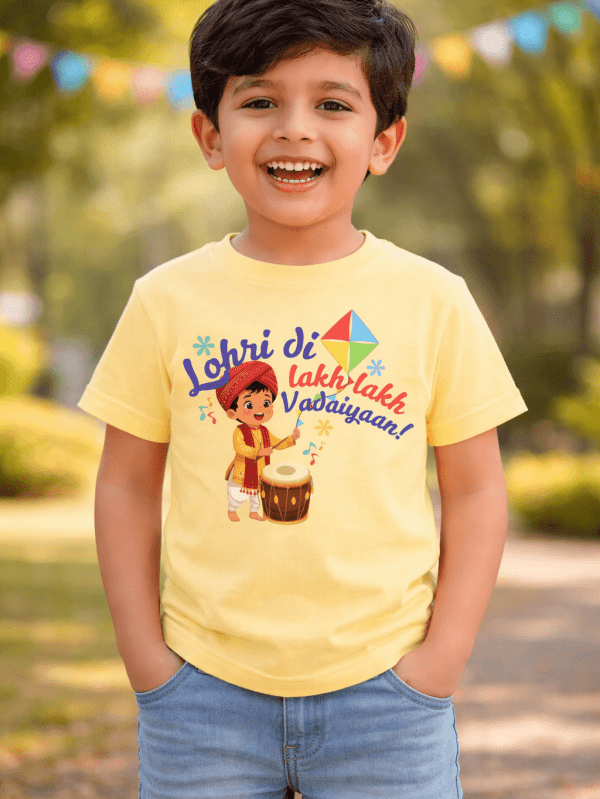 Kids Lohri celebration T-shirt with dhol design