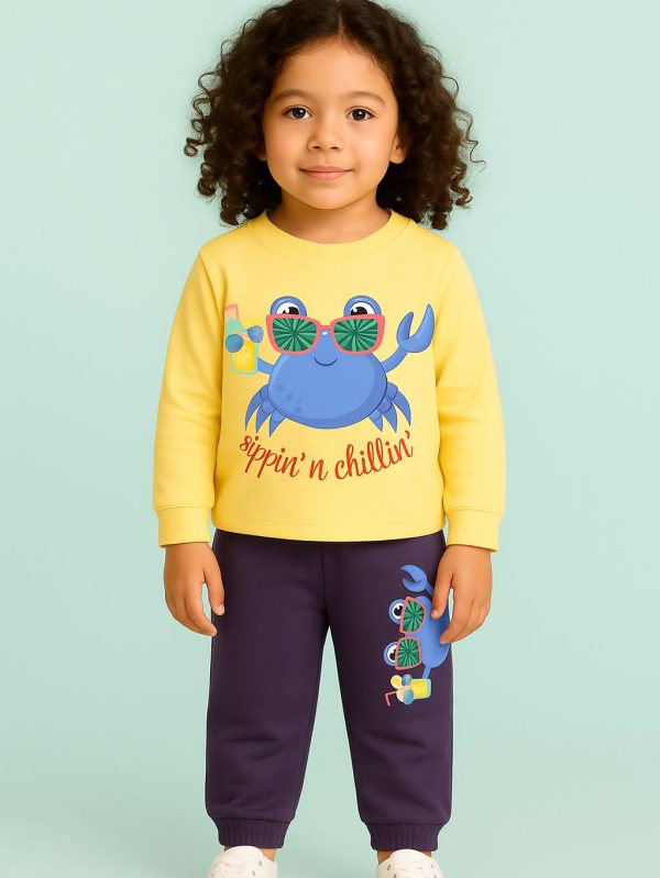 Unisex kids Sippin' N Chillin' Crab jogger set made from soft cotton, featuring a cute crab print for everyday comfort.