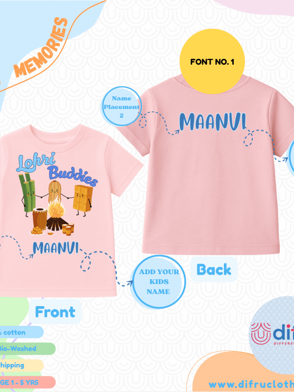 Child wearing Lohri Buddies cotton T-shirt with festive bonfire design