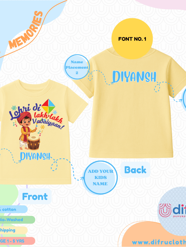 Kids Lohri celebration T-shirt with dhol design