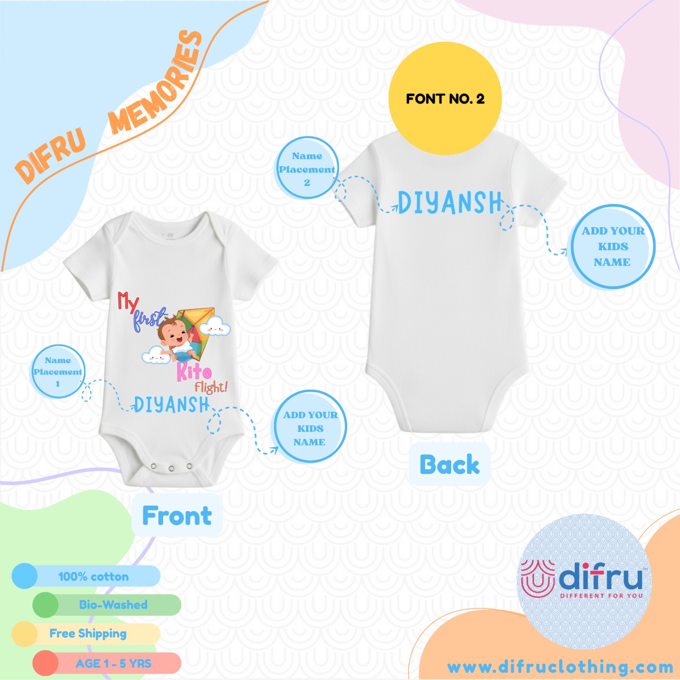 My First Kite Flight Baby T-shirt – Adorable Makar Sankranti Special Kids Romper - Image 7