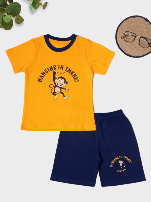 Unisex kids monkey theme co-ord set made from soft cotton, featuring adorable monkey prints for everyday comfort.