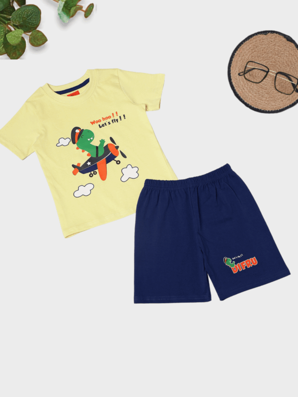 Dinosaur Theme Print Cotton Co-ord Set for Kids | Unisex Soft & Comfortable Outfit