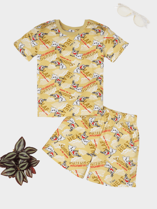 Snowman themed co-ord set for children crafted from breathable cotton fabric with cute snowman illustrations.