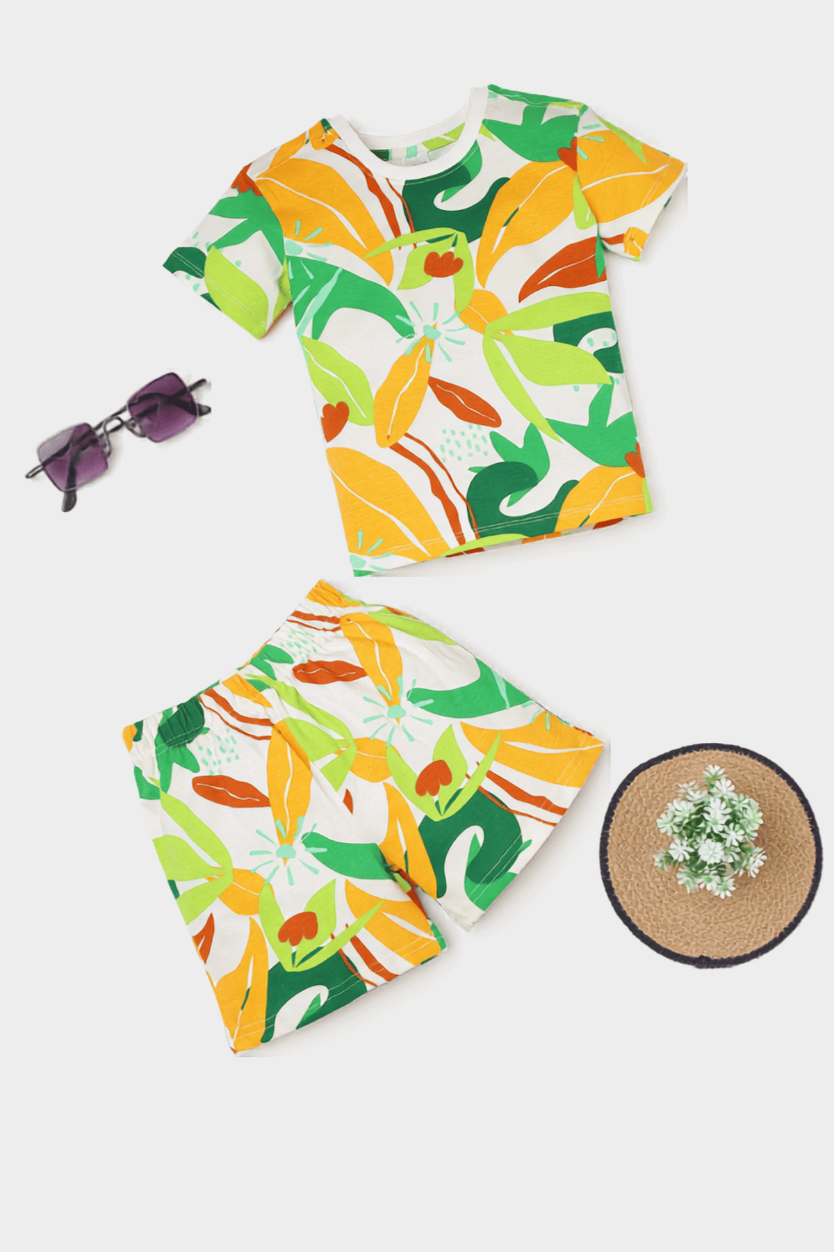 Tropical Theme Cotton Co-ord Set for Kids | Unisex Soft & Comfortable Outfit