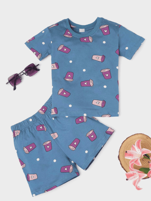 Soft cotton Sweet Sip Heart print co-ord set for children, stylish and breathable casual wear for boys and girls.
