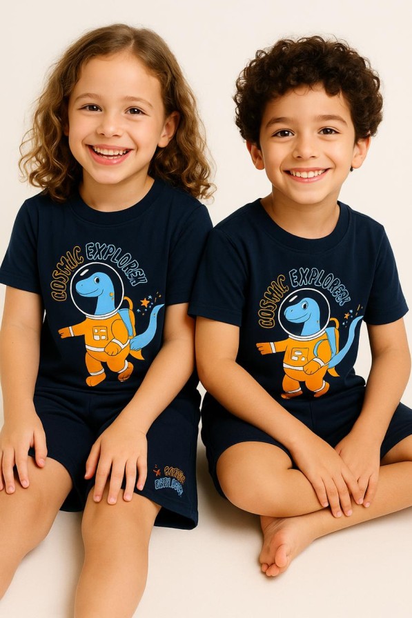 Cosmic Explorer Dino Astronaut T-Shirt Short Set