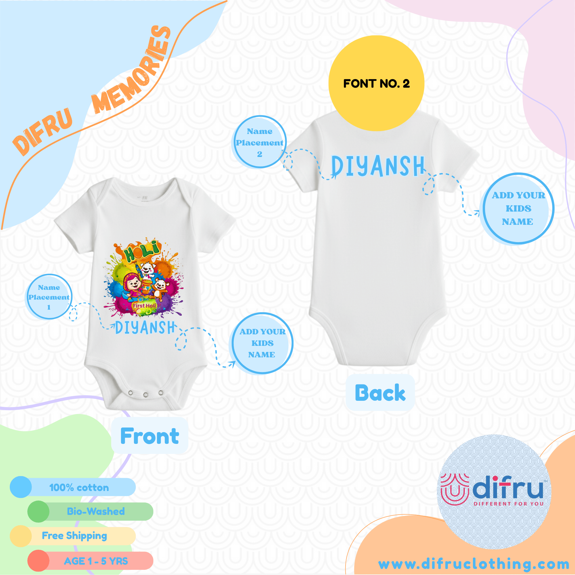 Baby’s First Holi Romper – Cute Color Splash Festival Bodysuit - Image 4