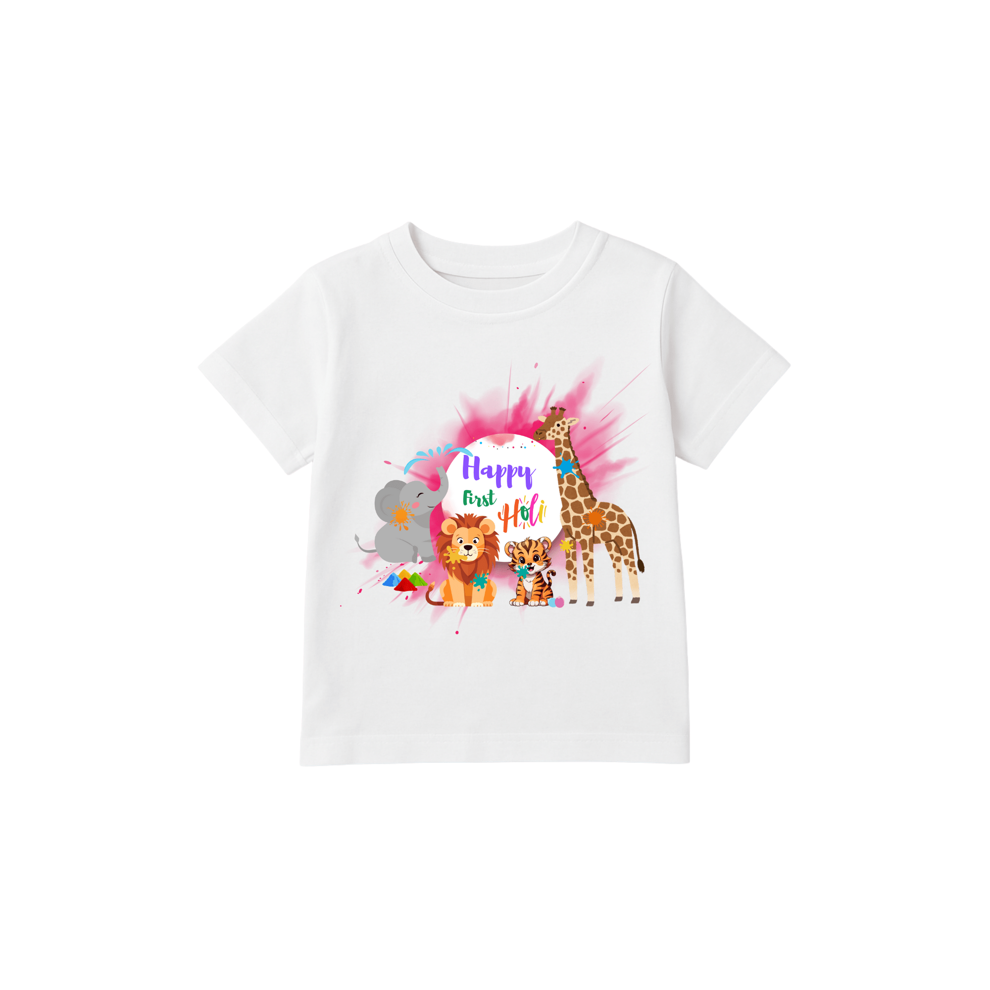 Happy First Holi Jungle Theme Baby Romper – Cute Animal Print Holi Bodysuit - Image 2