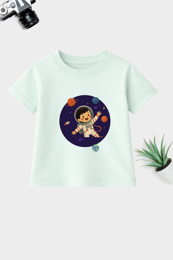Kids Little Astronaut Printed T-Shirt | Space Graphic Unisex Cotton Tee