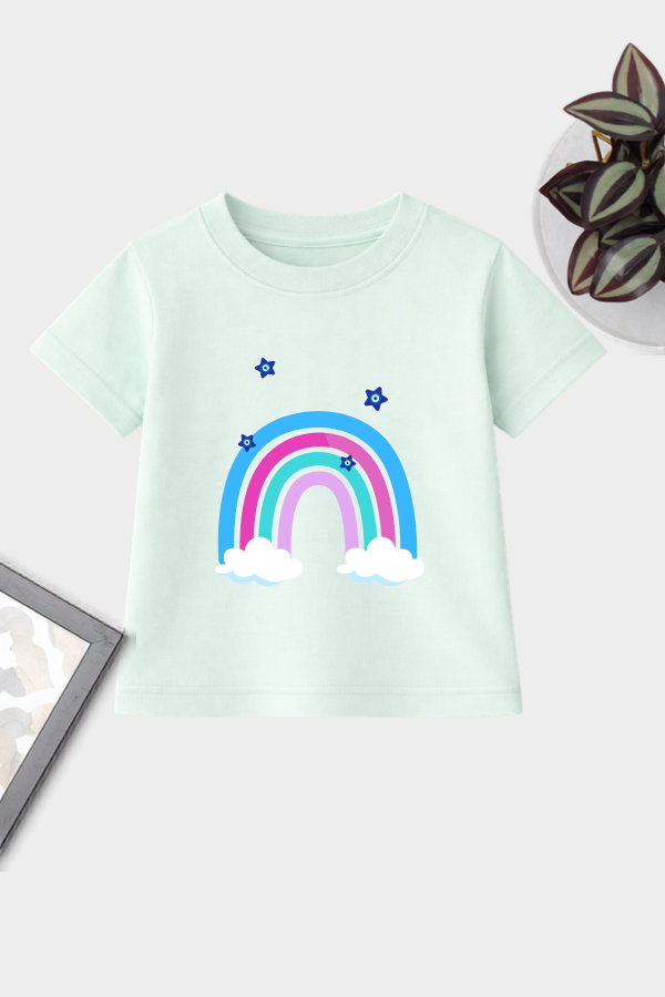 Happy Rainbow Printed Kids Cotton T-Shirt | Unisex Tee