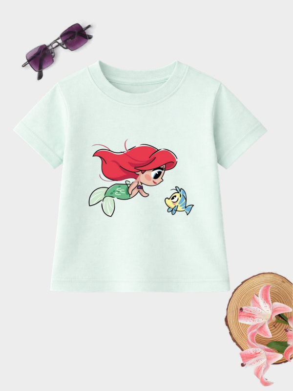 Cute mermaid and fish kids cotton T-shirt with colourful underwater graphic print