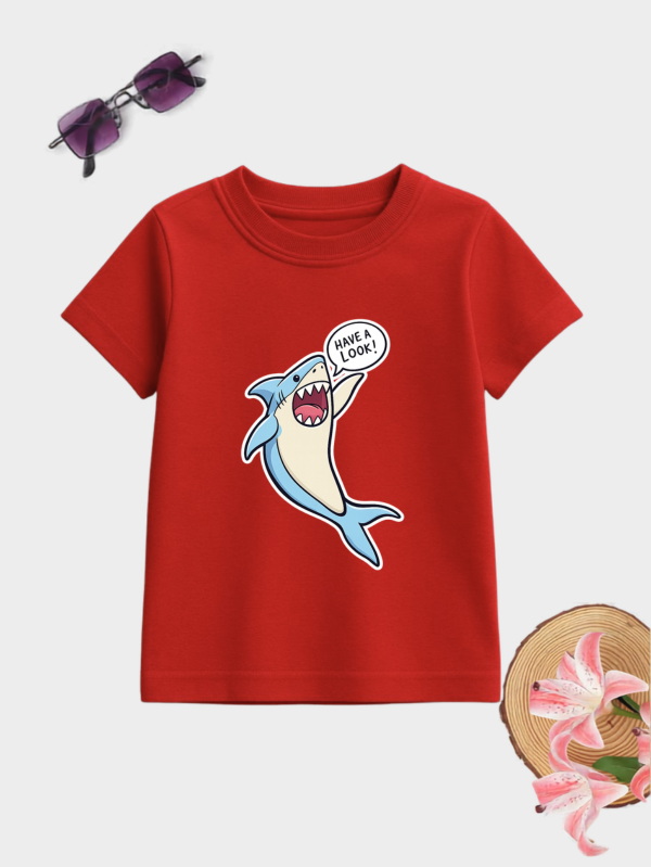 Funny shark kids cotton T-shirt with colourful cartoon HD graphic print